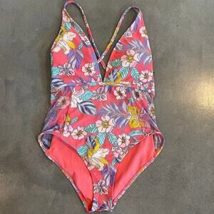 No Boundaries Pink tropical floral swimsuit bathing suit 1 piece juniors small